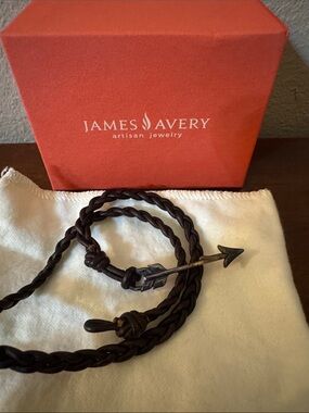 James Avery Dark Brown Braided Leather Bracelet with Arrow Accent
